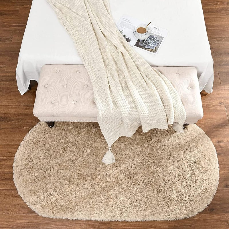 Softlife Fluffy Rugs for Bedroom, 2 Packs Shag Cute Area Rug for Girls and Kids Baby Room Home Decor, 2.6 x 5.3 Feet Oval Indoor Carpet for Nursery Dorm Living Room, Camel - Image 4